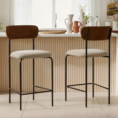 Sicaan Lot De 2 Tabourets De Bar Scandinaves Olivia Velours C&ocirc;tel&eacute; Beige
