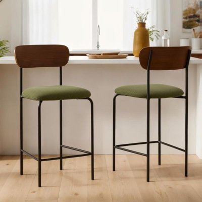 Sicaan Lot De 2 Tabourets De Bar Scandinaves Olivia Velours C&ocirc;tel&eacute; Kaki