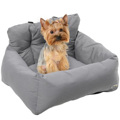PAWHUT Si&egrave;ge auto pour chien chat - d&eacute;houssable, sangles ajustables, attache - coton gris