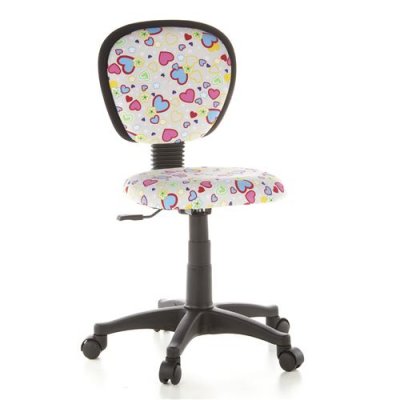 HJH OFFICE Si&egrave;ge de bureau enfant / Si&egrave;ge pivotant KIDDY TOP, tissu rose motif fleurs & c&oelig;urs 