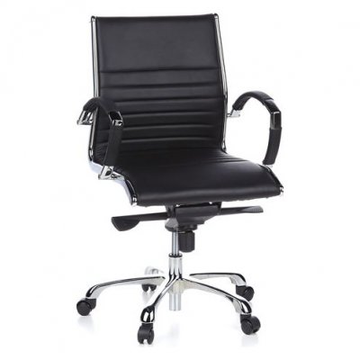 Si&egrave;ge de bureau / Fauteuil de direction PARMA 10, cuir noir, chrom&eacute; hjh OFFICE