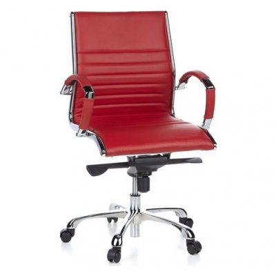 Si&egrave;ge de bureau / Fauteuil de direction PARMA 10, cuir rouge, chrom&eacute; hjh OFFICE