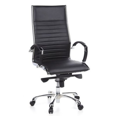 Si&egrave;ge de bureau / Fauteuil de direction PARMA 20, cuir noir, chrom&eacute;