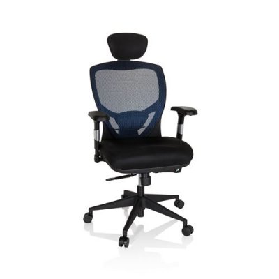 Si&egrave;ge de bureau / Fauteuil de direction VENUS BASE, assise tissu / dossier maille bleu / noir