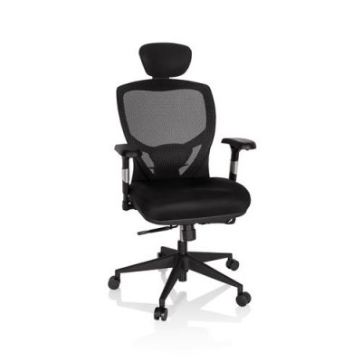 Si&egrave;ge de bureau / fauteuil de direction venus base, assise tissu / dossier maille noir hjh office