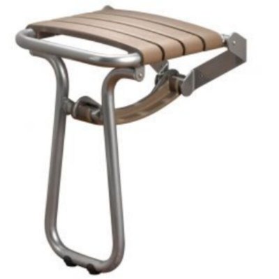 GODONNIER Si&egrave;ge de douche &agrave; fixer, aluminium Relevable &eacute;poxy gris, lattes taupe