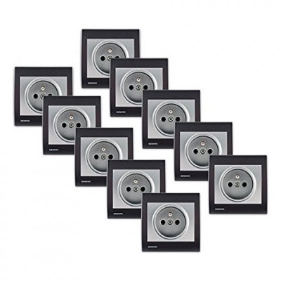 SIEMENS  - Lot de 10 Prise 2P+T Silver Delta Iris + Plaque Anthracite