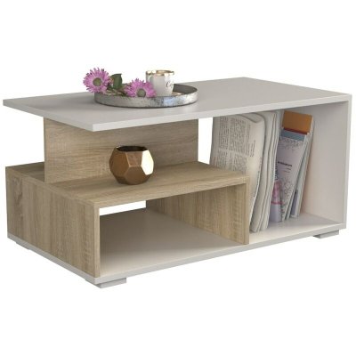 SIENNE - Table basse moderne - Table &agrave; caf&eacute; salon chambre bureau Sonoma/Blanc