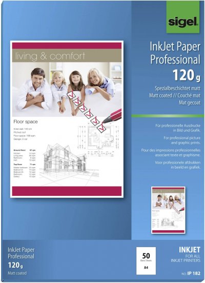 SIGEL  Ip182 Papier Professionnel d'Imprimante Jet d'encre, Format A4 (21 X 29,7 cm), 50 Feuilles