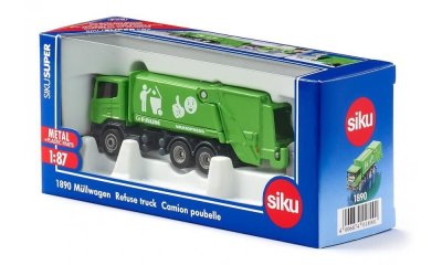 SIKU  Camion &agrave; ordures Scania/Faun avec conteneur vert (1890)