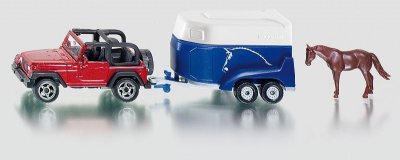 SIKU  jeep avec remorque a chevaux (cheval fourni) 1/64eme - v&eacute;hicule miniature SIK4006874016518