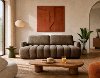 BEST MOBILIER Silvia - Canap&eacute; Droit 3 Places Convertible Avec Coffre - En Tissu Bouclette - Marron
