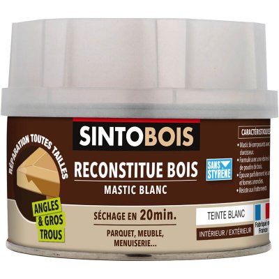 SINTO bois mastic &agrave; bois avec durcisseur ls bo&icirc;te 500 ml / 550 g blanc