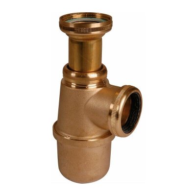 VALENTIN Siphon d'&eacute;vier &agrave; culot laiton brut - 1'1/2 - &Oslash; 40 mm - 