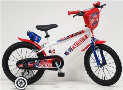 EDEN BIKES Skate V&eacute;lo Enfant 16'' gar&ccedil;on, Blanc avec Stickers Bleus et Rouges