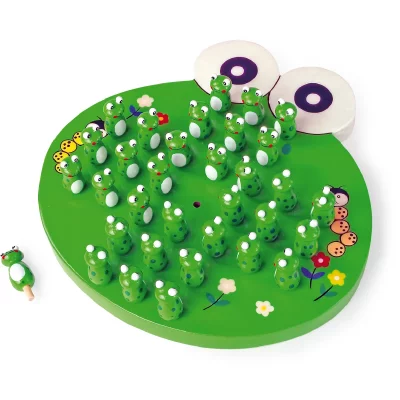 SMALL FOOT  1876 Solitaire bois, jeu de soci&eacute;t&eacute; avec 33 pions de grenouilles, &agrave; partir de 6 ans