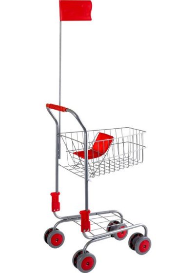 SMALL FOOT  chariot de supermarch&eacute; argent/rouge 37x32x60 cm