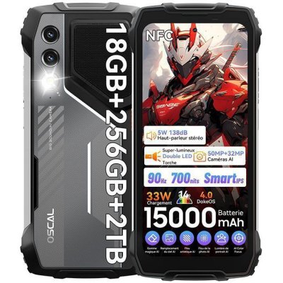 OSCAL Smartphone robuste Blackview  PILOT 1 18 Go RAM 256 Go ROM 6,67 Android 14 15000 mAh noir
