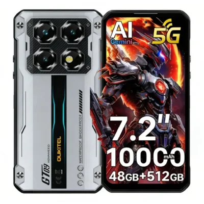 OUKITEL Smartphone robuste  WP60 5G 36Go (12+24) RAM 512Go ROM,7.2"" 120Hz,10000mAh,Argent&eacute;