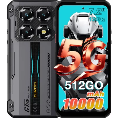 OUKITEL Smartphone WP60 Noir 7.2"" HD+,36Go/512Go/2To 10000mAh Dual SIM 5G NFC