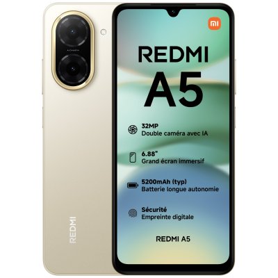 XIAOMI Smartphone  Redmi A5 6,88 pouces 3 Go/64 Go Double SIM 4G 5200 mAh 15 W Dor&eacute;