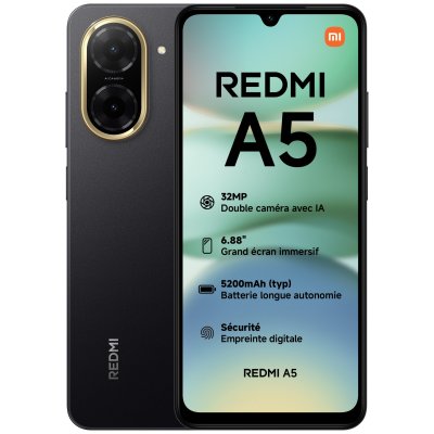 XIAOMI Smartphone  Redmi A5 6,88 pouces 3 Go/64 Go Double SIM 4G 5200 mAh 15 W Noir
