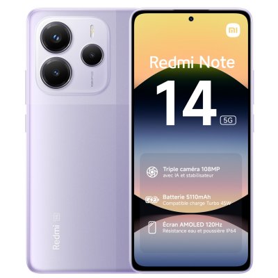 XIAOMI Smartphone  Redmi Note 14 6,67"" 5G Double nano SIM 256 Go Violet lavande 