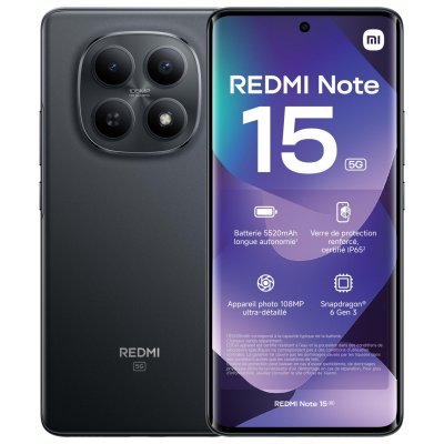 XIAOMI Smartphone  Redmi Note 15 6,77"" 5G Double nano SIM 256 Go Noir