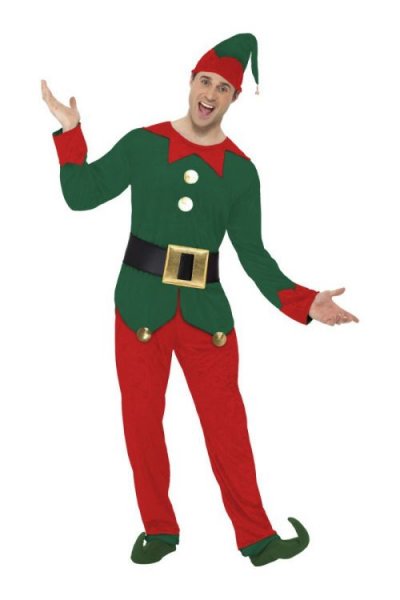 SMIFFYS Smiffy's Costume d'elfe, Rouge et vert, avec haut, pantalon, bonnet et ceinture