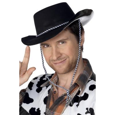SMIFFYS  Chapeau de cowboy, plastique floqu&eacute;, noir, avec corde