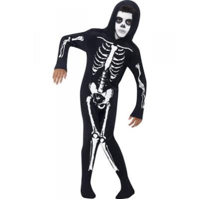 GENERIQUE Smiffys Costume de squelette, Noir, avec combinaison &agrave; capuche