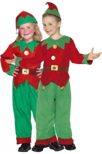 APTAFETES Smiffys Costume elfe, Rouge et vert, avec tunique, pantalon et chapeau enfant L