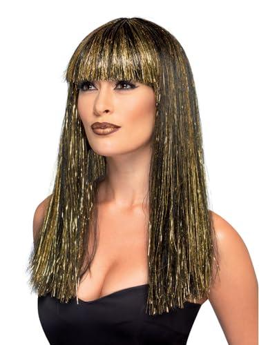 SMIFFYS  Perruque d&eacute;esse &eacute;gyptienne, Noir, avec strass dor&eacute;
