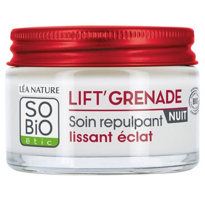 SO BIO  grenade soin nuit repulpant 50ml coe/pot verre/etui