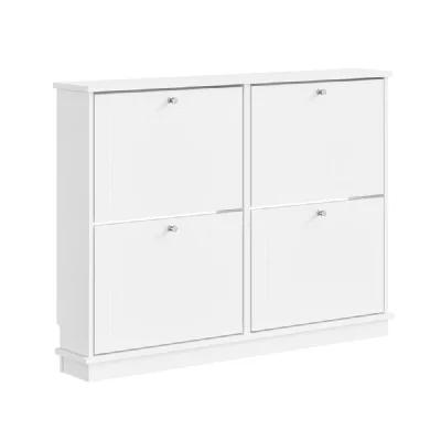 SoBuy Armoire &agrave; Chaussures 4 Portes Blanc 105x18x78 cm FSR216-W