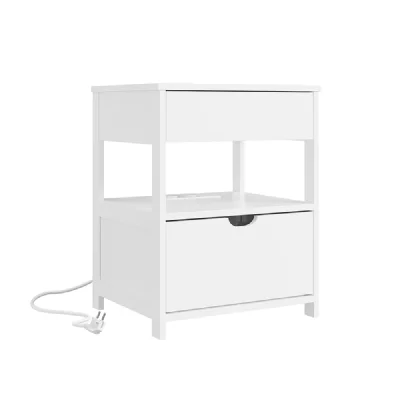 SoBuy Commodine 2 tiroirs avec prise USB blanc 45x38x55,5 cm FRG258-II-E-W