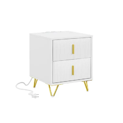 SoBuy Commodine avec 2 tiroirs et prise &eacute;lectrique blanc 40x40x47 cm FBT115-E-W