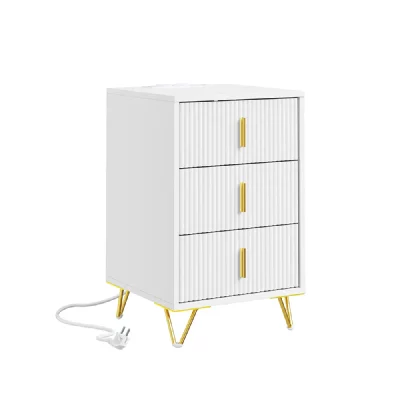 SoBuy Commodine avec 3 tiroirs et charge sans fil Blanc 40x40x63.5 cm