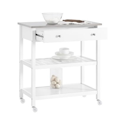 SoBuy&reg; FKW47-W Desserte roulante Chariot de cuisine de 2 &eacute;tages avec grand plan de travail