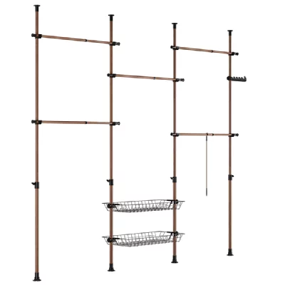 SoBuy Portemanteau sur Pied T&eacute;lescopique Marron 331.8x37.0x295.0 cm KLS04-II-BR