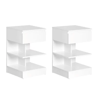 Sobuy Table De Chevet Moderne Set De 2 Avec Tiroir Et &Eacute;tag&egrave;res Blanc