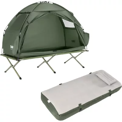 SOBUY  Tente de Camping avec Lit Pliant et Matelas Gonflable Vert Fonc&eacute;