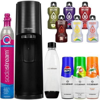 SODASTREAM  Terra Black saturateur d'eau gazeuse une bouteille + Pepsi, Mirinda, 7up + Bolero 6pc
