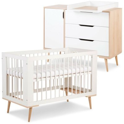 MON MOBILIER DESIGN Sofie ensemble commode &agrave; langer et lit b&eacute;b&eacute; style scandinave 120x60 blanc