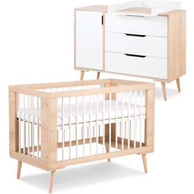 MON MOBILIER DESIGN Sofie ensemble commode &agrave; langer et lit b&eacute;b&eacute; style scandinave 120x60 h&ecirc;tre
