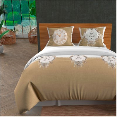 SOLEIL D OCRE Soleil d'ocre Esprit de Famille Parure housse de couette, Coton, Ecru, 260 x 240 cm