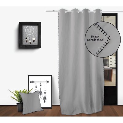 Soleil d'ocre Rideaux et Draperies, Coton, Gris, 140 x 250 cm