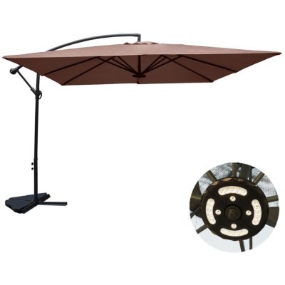 CONCEPT USINE Solenzara &agrave; LED chocolat : Parasol &agrave; LED d&eacute;port&eacute; 3x3m 