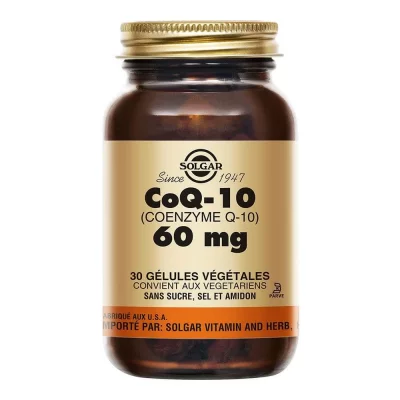 SOLGAR  CoQ 10 60mg Cardiovasculaire Antioxydants 30 g&eacute;lules v&eacute;g&eacute;tales