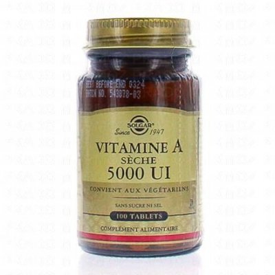 SOLGAR  Vitamine A S&egrave;che 500UI 100 comprim&eacute;s